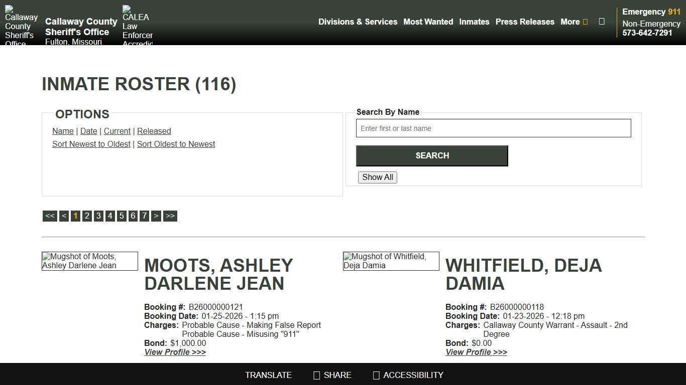 Inmate Roster - Current Inmates Booking Date Descending - Callaway County Sheriff's Office, Missouri